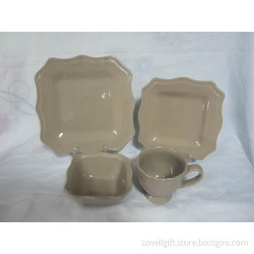 16PCS Square Solid Color Embossed Stoneware Dinner Set